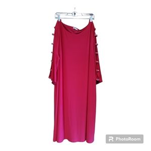Cato dress 26/28W red midi 3/4 sleeves open w adorned strips lined body